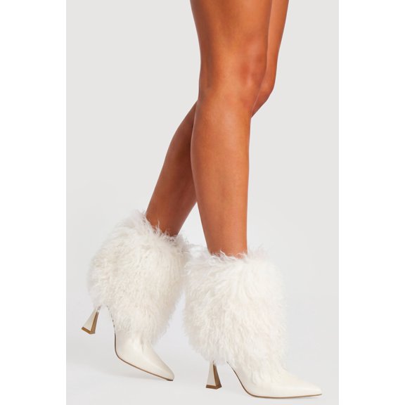 Women's Faux Fur Pointy Toe High Heel Booties