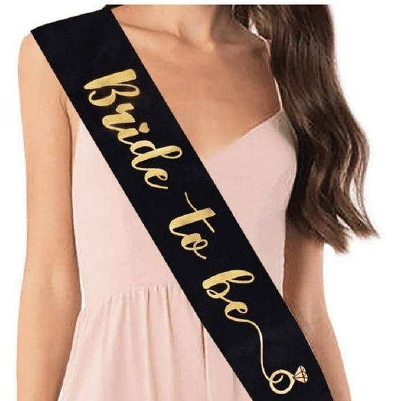 Bride to be sash Bridal Shower party favor Bachelorette Party Sash Bride ribbon - BLACK with GOLD PRINT