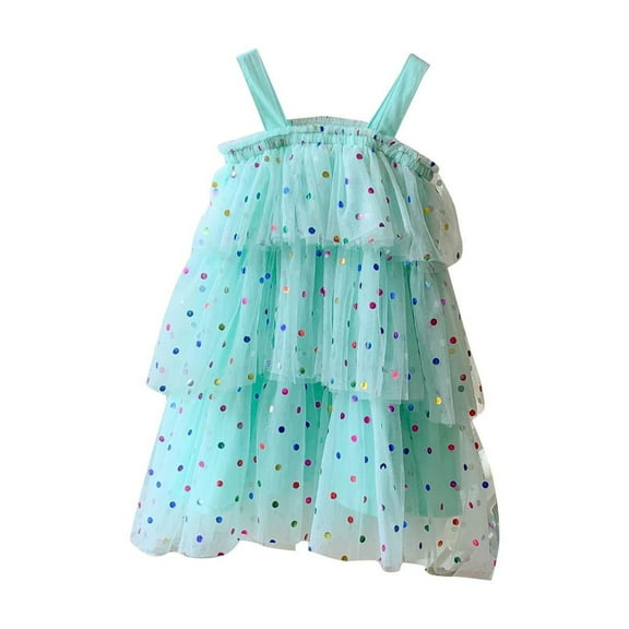 QQAMB Toddler Baby Girls Tulle Tutu Dress Sleeveless Polka Dot Layered Dresses Size 3M-5T