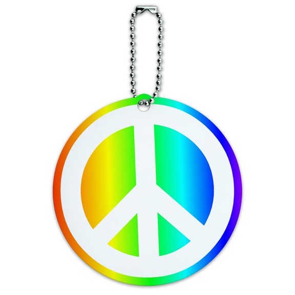 Peace Sign Symbol Rainbow Round Luggage ID Tag Card for Suitcase or Carry-On