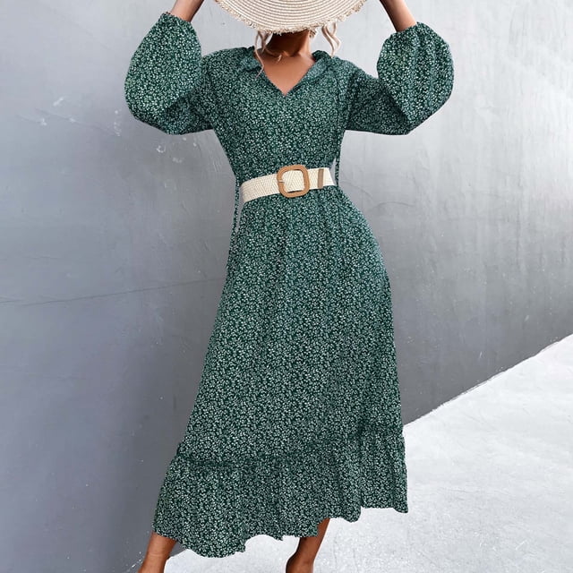 FcBaudy Jupes pour Femmes, Robes Midi pour Femmes, Robes d'Été pour Femmes Robe pour Femme Printemps/été à Lacets Col en V Robe Fleurie Ample Évasée Jupe Robe Femme