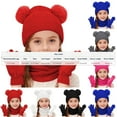 thumbnail image 6 of ShomPort Boys Girls 3PC Set Ribbed Fleece Pompom Beanies Stretchy Gloves Neck Warmer Solid Color Cozy Soft Lightweight Outfits, 6 of 6