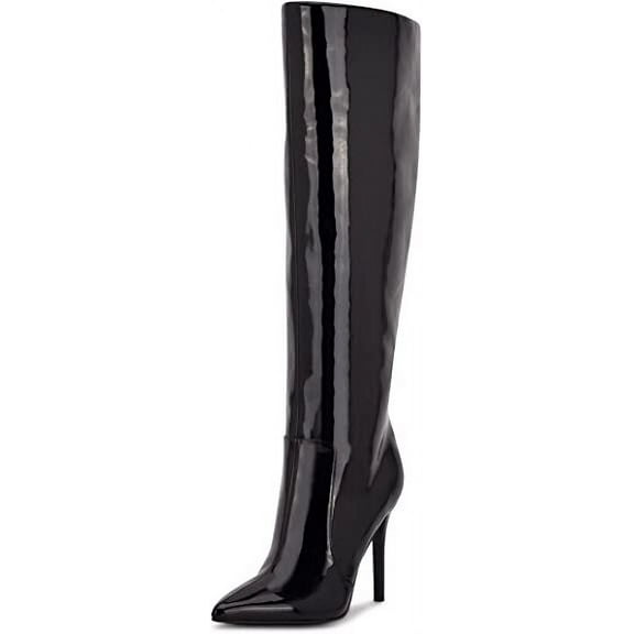 Nine West Taler3 Black1 Patent Pointed Toe Stiletto Heel Knee High Fashion Boots (Black Patent, 5)