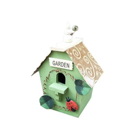 Wall Mounted Wooden Birdhouse Outdoor Hanging Nesting Box for Wild Birds and Garden Decoration Natural Wood 6.7x4.7x7.9 Inches Shelter Green