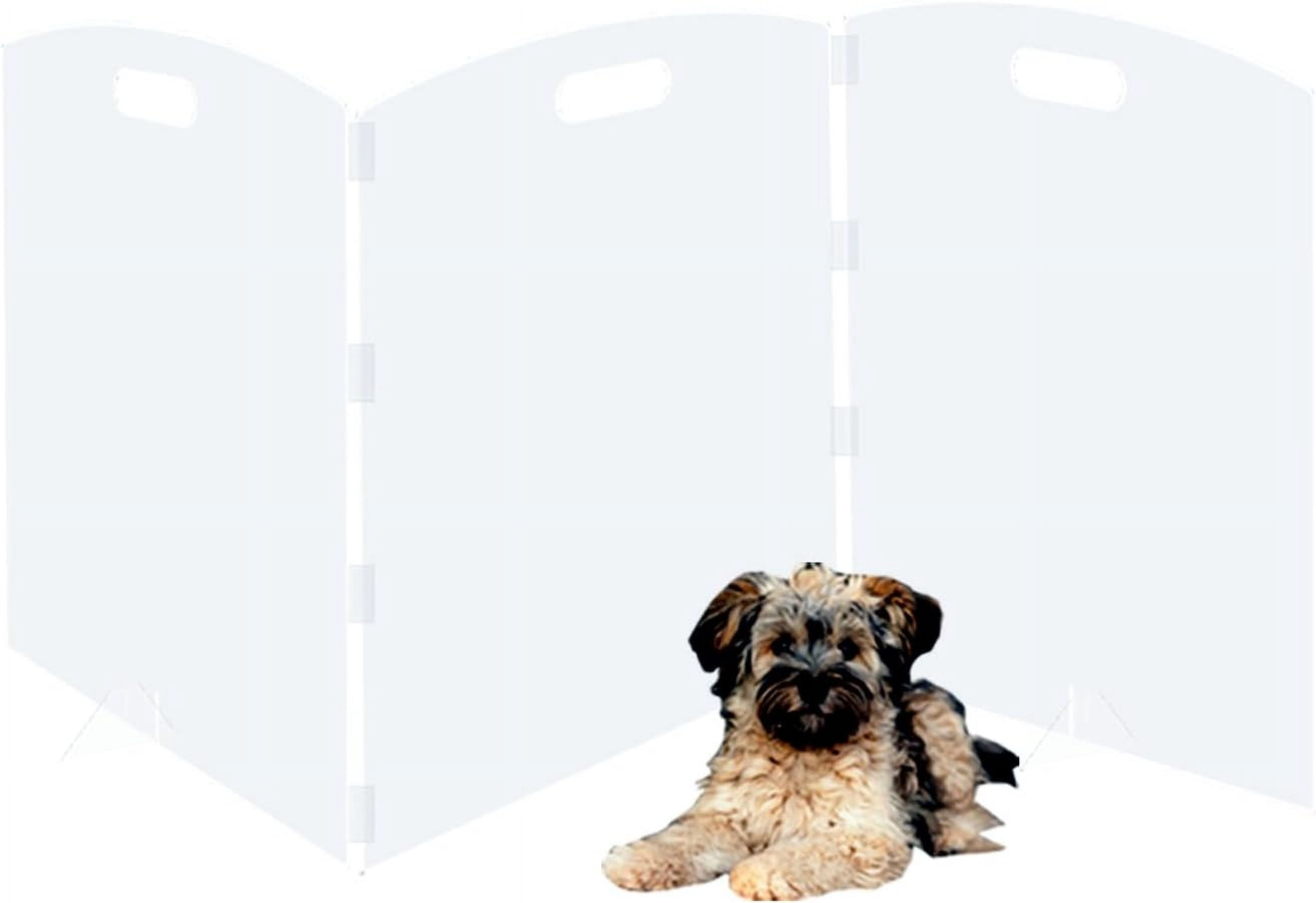 Clear freestanding Dog gate for Indoor use,Pet Gates for doorways no Drilling,Acrylic Foldable Dog gate for Stairs with Support feet (3Panel - 60''W x 23''H)