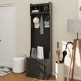 thumbnail image 2 of Minimalist Slim Hall Tree with Cabinet & 6 Hanging Hooks, Multi-functional Storage Bench with Coat Rack, Elegant Foyer Cabinet for Hallway, Living room, Black, 2 of 12