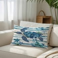 thumbnail image 3 of Teal Blue Turtle Coastal Queen Size Pillow Cover,Pillowcase Protectors with Zipper,Breathable Decorative Throw Pillow Case Cover,Vintage Stripe Botanical Beach Pillow Shams for Couch Sofa 20x30Inch, 3 of 8