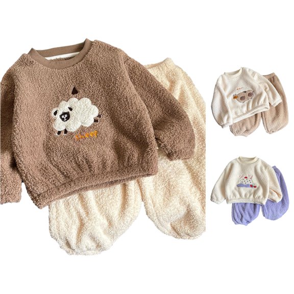 Toddler Boys Clothes Set Winter Warm Set Long Sleeved Crew Neck Tops Pants Outfits Set Size 18-24 Months ,Brown