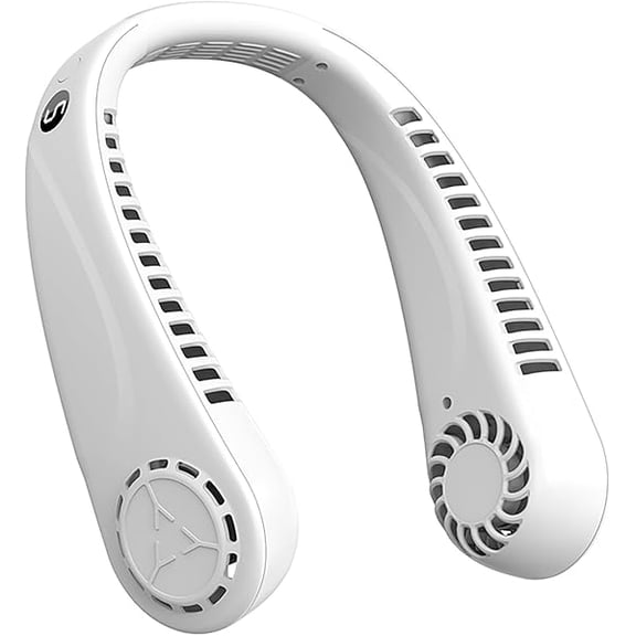 FU1999Portable Bladeless Hanging Neck Fans with Screen Display and 5 Speeds Levels, USB Rechargeable, 360° Cooling Wearable Personal Fan for Work Travel Sport Outdoor (White)