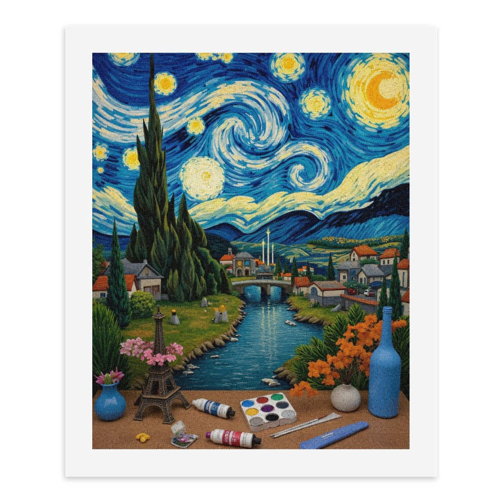 Paint By Numbers Kit for Adults Beginner - Starry Night Inspired Landscape Art DIY Canvas Painting Kits for Adults, Frameless Paint By Number for Adults for Home Wall Decor 16x20 Inch