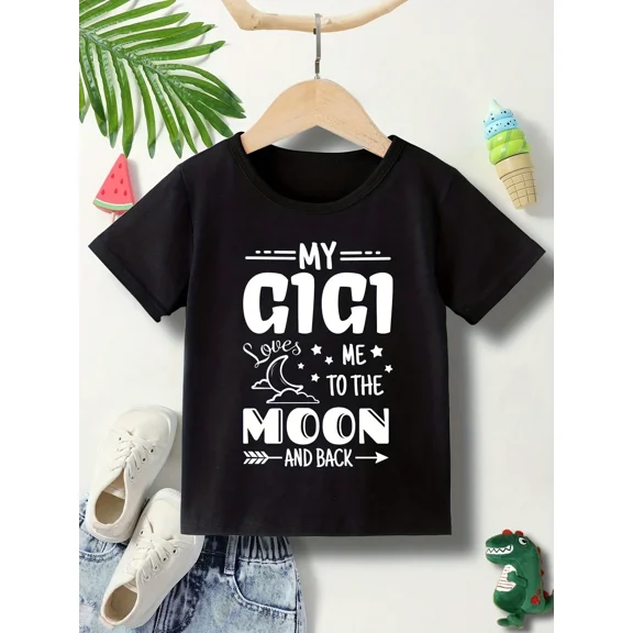 children's wear Kids My Gigi Loves Me To The Moon And Back Graphic T-Shirt Short Sleeve Crew Neck Black Top