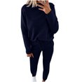 thumbnail image 2 of ICHUANYI Clearance Women's Fashion High Collar Casual Set Casual Top And Pants Two-piece Sportswear(Blue, L) ICHUANYI WER2023081514462, 2 of 6