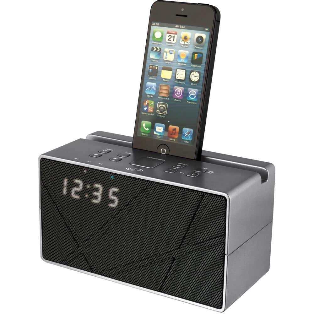iLive ICB284S Bluetooth Dual Alarm Clock Radio with BuiltIn Cradle
