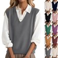 thumbnail image 2 of Women's 2026 Lightweight V-Neck Knit Sweater Vest Sleeveless Ribbed Casual Tank Top Spring Business Casual Pullover,Gray XL, 2 of 5
