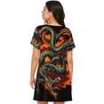thumbnail image 2 of Women's Nightgown Short Sleeve Sleepwear Crew Neck Casual Sleepshirt, Fire Dragon Red Flaming, 2 of 7