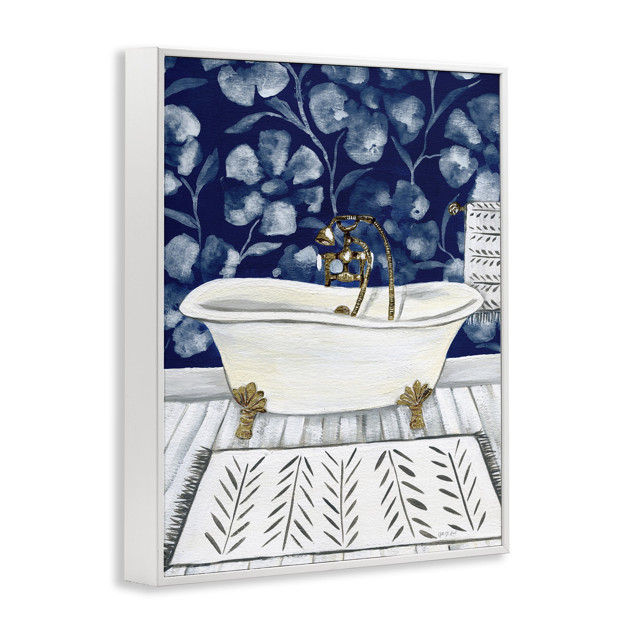 Stupell Industries Bold Blue Bathtub Typography Painting White Framed Art Print Wall Art, 24 x 30