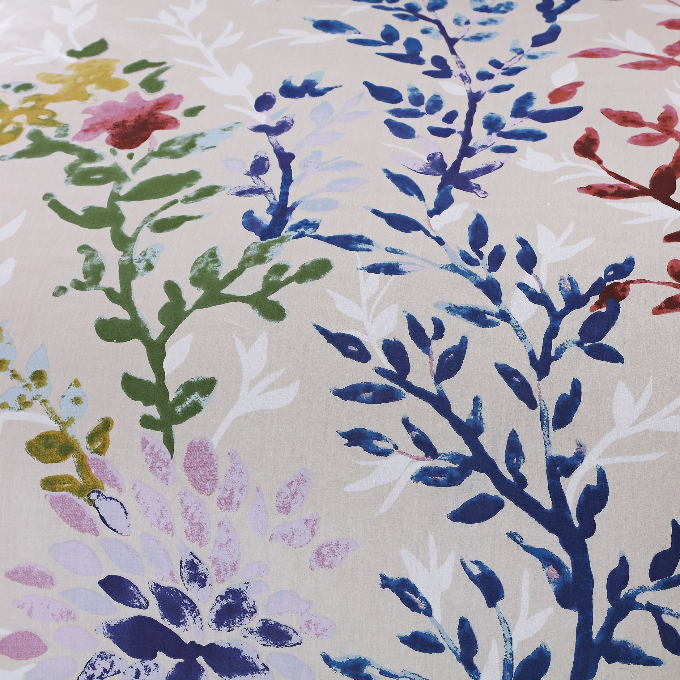 Dahlia Lane 3pc Duvet Cover Set - Multi-Color Floral Stems with White Leafy Silhouettes - 100% Cotton - Machine Washable - Includes 1 Duvet Cover + 2 Shams