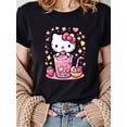 thumbnail image 1 of [Strawberry T-Shirt] Summer Casual Women's Katie Cat Strawberry Drink Pattern Round Neck Short T-Shirt Tee Top, 1 of 7