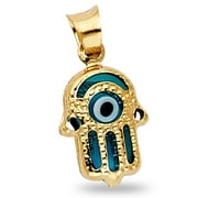 ZEN JEWELZ Solid 14k Yellow Gold Evil Eye Hamsa Hand Charm Pendant Good Luck Polished Genuine 11 mm x 9 mm