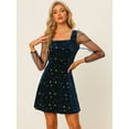 thumbnail image 2 of DARING DIVA Square Neck Mesh Sheer Sleeve Glitter Star Velvet Mini Dress 3XL Deep Blue, 2 of 6
