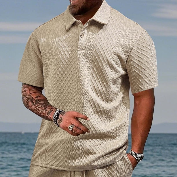 pstuiky camisetas de hombre, Blusa de manga corta con cuello vuelto y botones transpirables de color liso a la moda para hombre camisetas de hombre xl