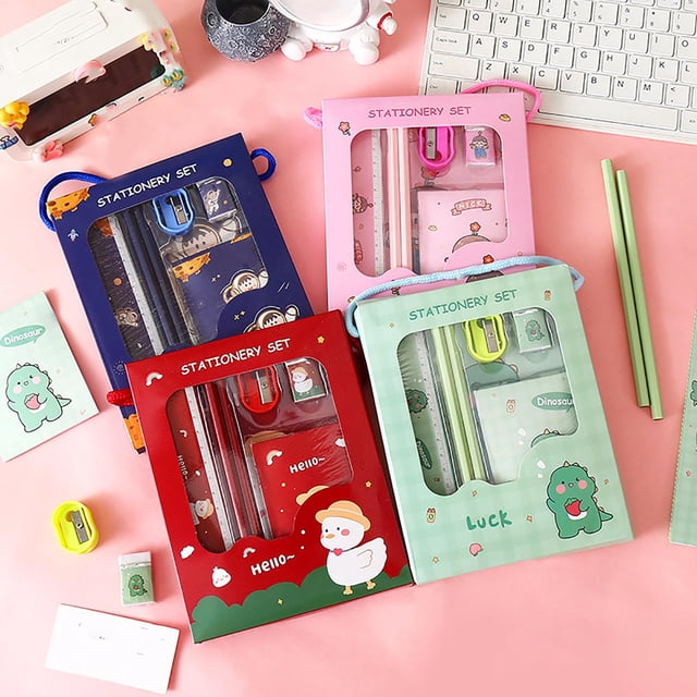 Tyidzon 6Pcs Green Stationery Set Office Supplies Including 2 Pencils, 1 Eraser, 1 Pencil Sharpener, 1 Ruler, 1 Notebook