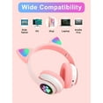 thumbnail image 2 of Hinzonek Kids Headphones, Cat Ear Wireless Headphones, LED Light Up Bluetooth over on Ear Pink Headphones for Toddler Boy Girl Teen Children With Microphone, 2 of 10