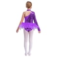thumbnail image 2 of TTAO Robe Justaucorps à Sequins et Plumes pour Filles, une Épaule, Manches Longues, Violet 10, 2 of 8