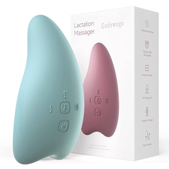 Godewogo Warm Breastfeeding Massager, Soft Milk Massager Suitable for Breastfeeding, Heat Vibration Adjustment, Suitable for Blocked Breasts, Improving Milk Flow, Preventing Breast Swelling and Pain