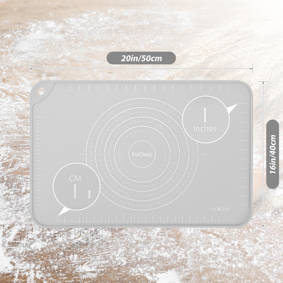 EuChoiz Silicone Pastry Mat 20" x 16" Non Stick Baking Mat Food Grade Silicone Rolling Dough Mat