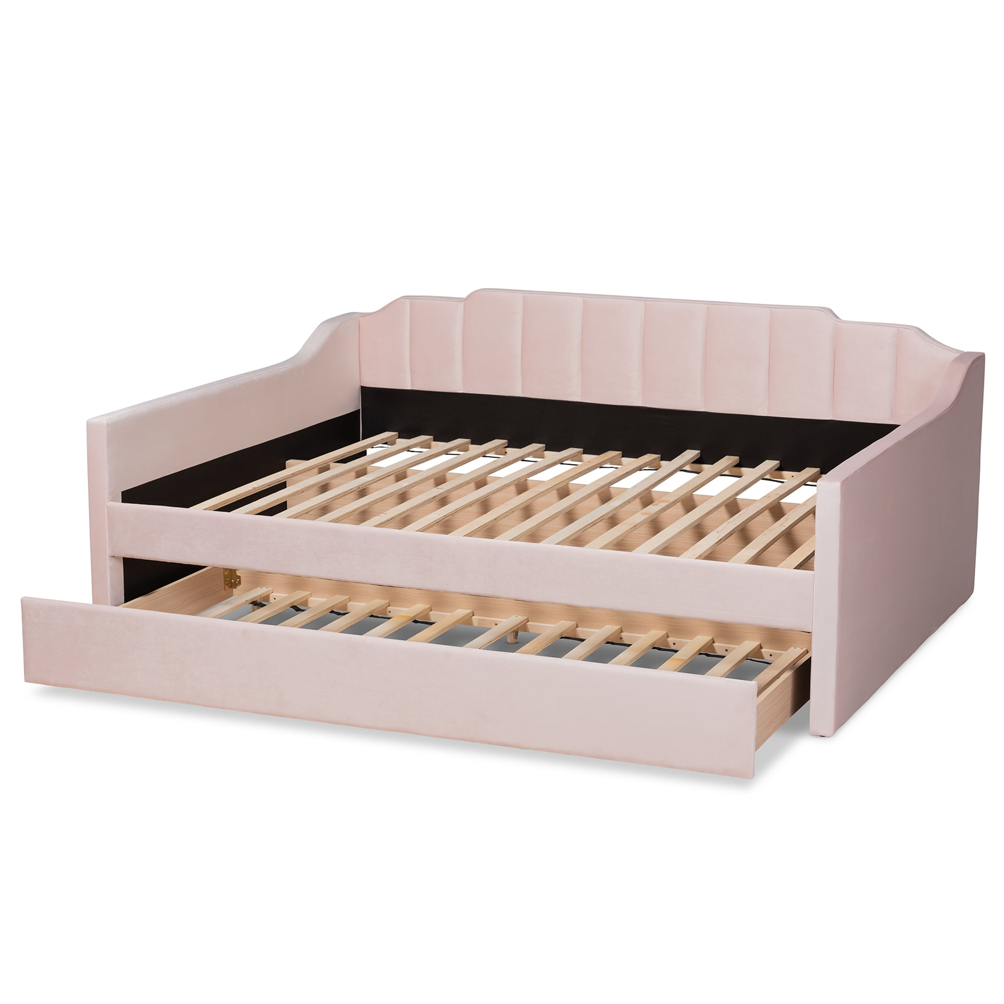 Baxton Studio Lennon Modern Engineered Wood with Trundle Daybed, Queen, Pink