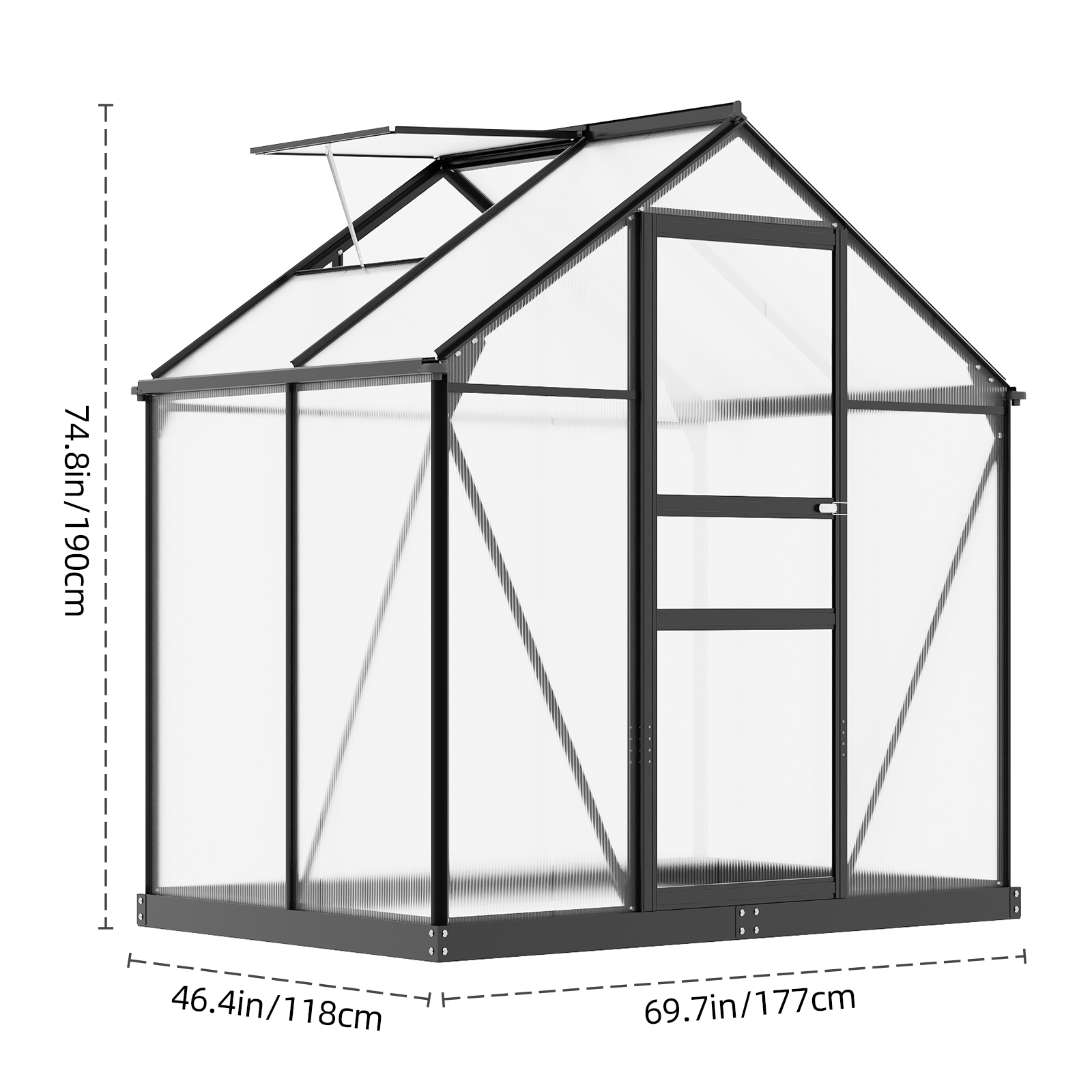 Tomnk woo 6x4 FT Polycarbonate Greenhouse with Roof Vent, Walk-in Aluminum Frame Winter Greenhouse for Outdoor Garden