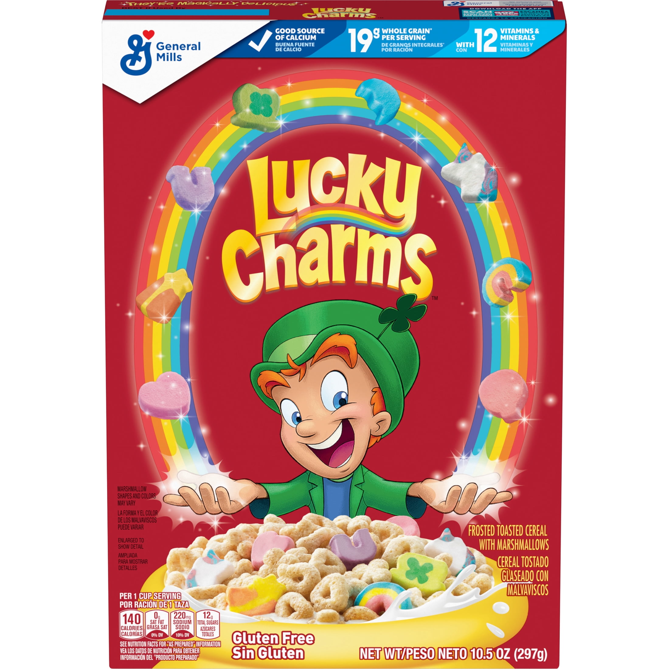 (12 pack) Lucky Charms Gluten Free Cereal with Marshmallows, Kids Breakfast Cereal, 10.5 oz