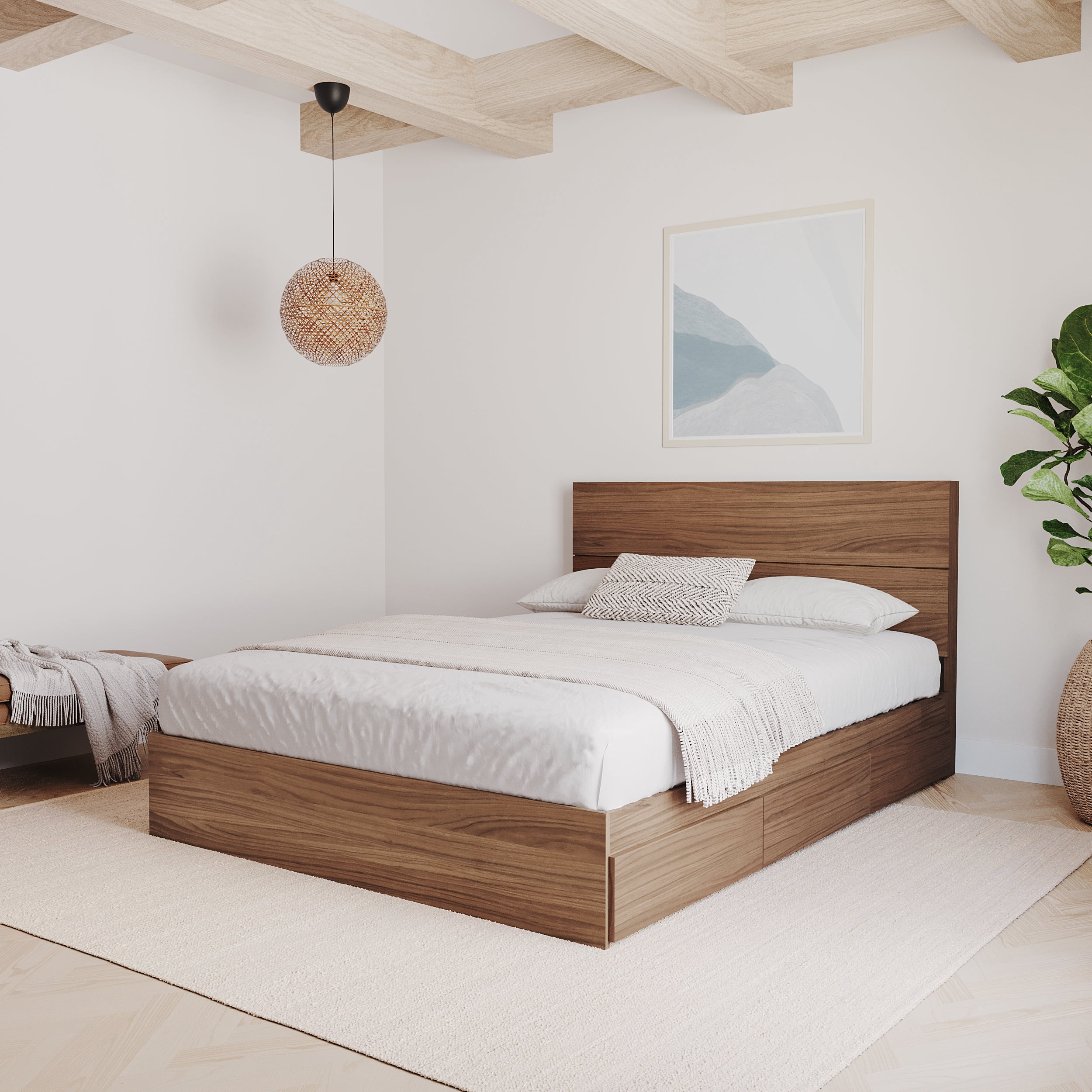 Nexera Queen Size Panel Wood Headboard, Walnut