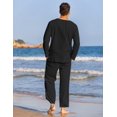thumbnail image 3 of COOFANDY Men's 2 Pieces Cotton Linen Set Henley Shirt Long Sleeve and Casual Beach Pants Summer Yoga Outfits, 3 of 6