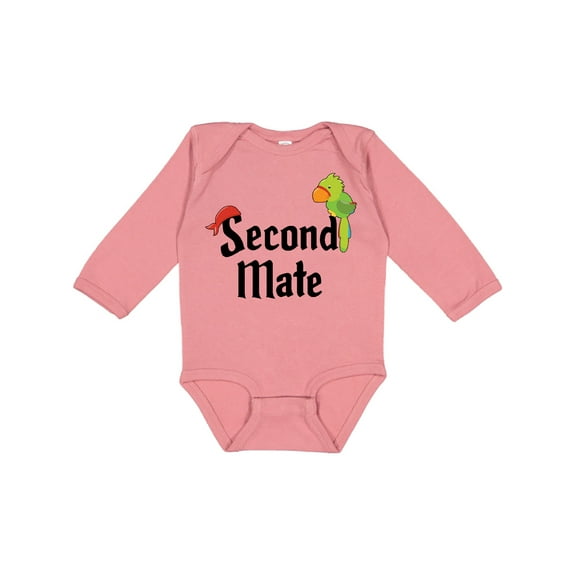 Inktastic Second Mate pirate with parrot and bandanna Boys or Girls Long Sleeve Baby Bodysuit