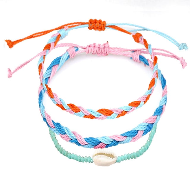 fastboy 3 Pieces Wax Cord Braided Bracelet Adjustable Shell Drawstring Handcrafted Boho Decor Universal Bracelets Accessories