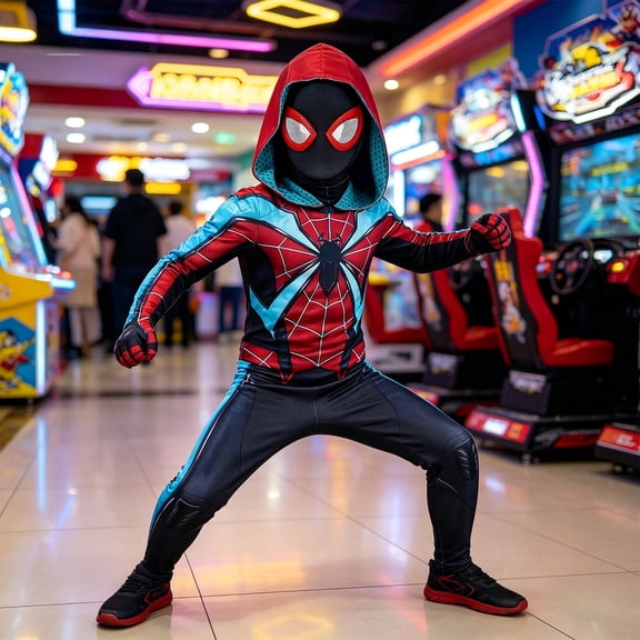 SHOWONSKY Cosplay Costume Spider-themed Bodysuit for Halloween Party Dark Red Superhero Suit for Role Play Show Action Character Outfit Jumpsuit