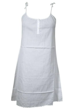 Mogul Women Boho Strap Dress, Summer White Beach dresses, Handmade Cotton Comfy Beach Cover Dresses S