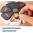 thumbnail image 2 of Weekly Pill Organizer, Large Daily Pill Case Portable Travel 7 Day Pill Box Dispenser with Large Compartments and Rainbow Lids Container for Pills/Vitamins/Fish Oil - Black, 2 of 7