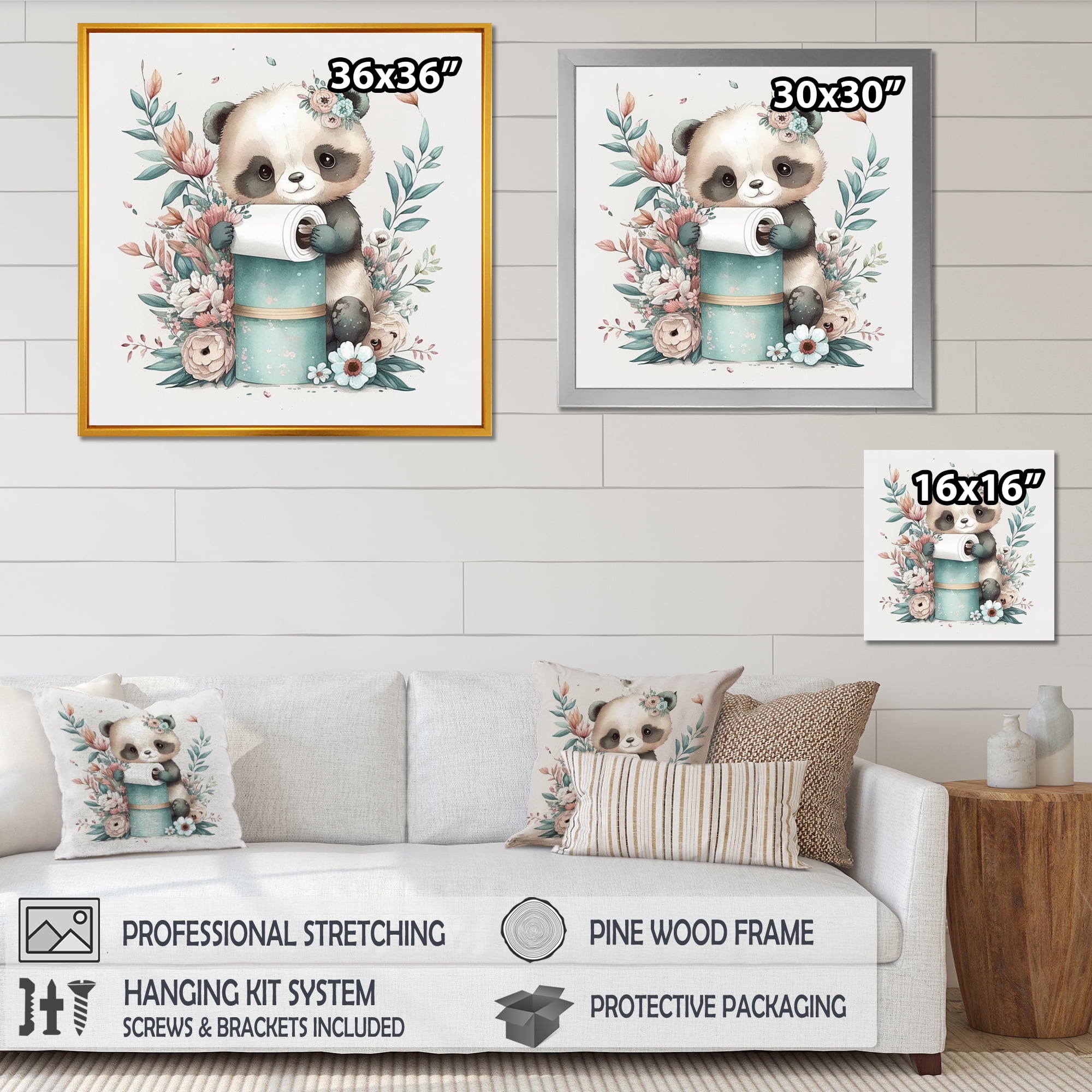 Designart Panda Building A Tower Of Toilet Paper Canvas Wall Art