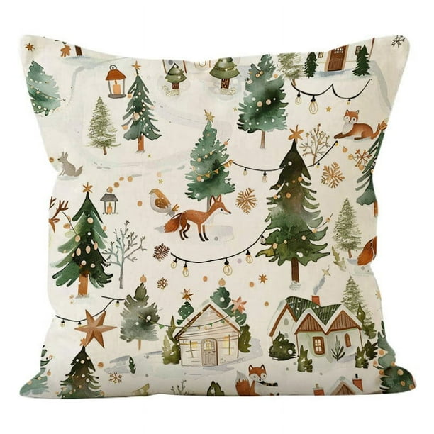 Decoración del hogar, ropa de cama, almohadas y fundas, mantas, regalos de inauguración de la casa, funda de almohada con estampado de árbol de Navidad de invierno, funda de almohada con estampado de