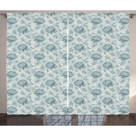 Cream Gray And Blue Living Room Floral Curtains 2 Panels Set, Shabby Chic Vintage Style Flowers Feminine Romantic Pastel Toned Artsy Pattern, Window Drapes for Living Room Bedroom, 108W X 84L Inches, Baby Blue Grey, by Ambesonne ()
