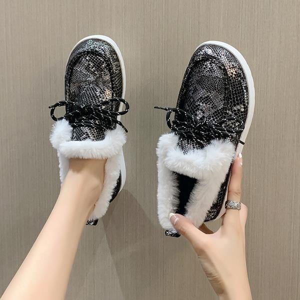 Zapatos de mujer, plataforma, punta redonda, calzado femenino, tacones bajos, mocasín, vestido de invierno, nueva Roma, tela básica de PU, botas de nieve sólidas 39 Gao Jinjia LED