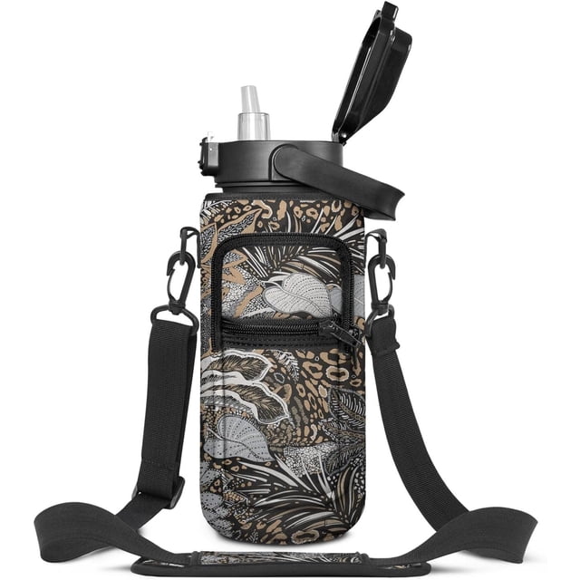 Half Gallon Water Bottle with Sleeve - BPA Free Water Bottle 64 OZ - with Time Marker Leakproof Water Jug - Motivational Workout Water Bottle for Office Gym Outdoor Hiking Travel