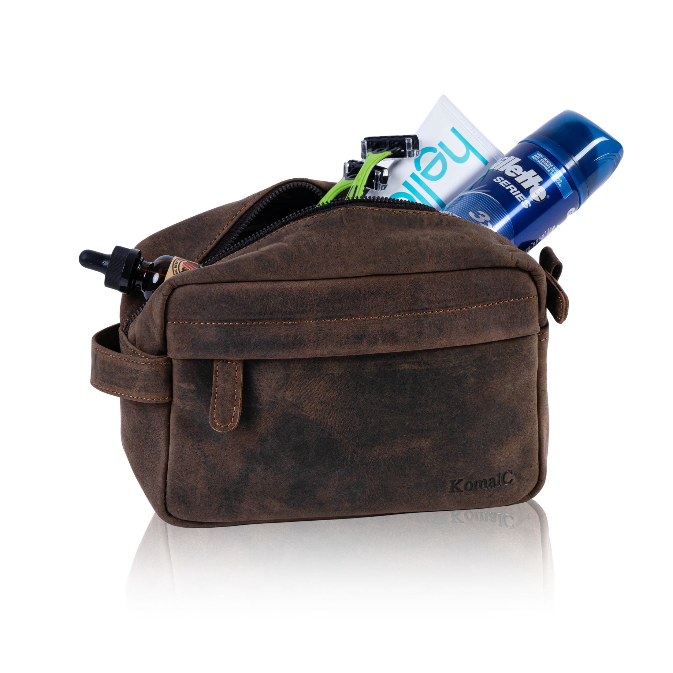 Genuine Buffalo Leather Toiletry Bag for Men & Women – Travel Dopp Kit, Vanity & Grooming Organizer