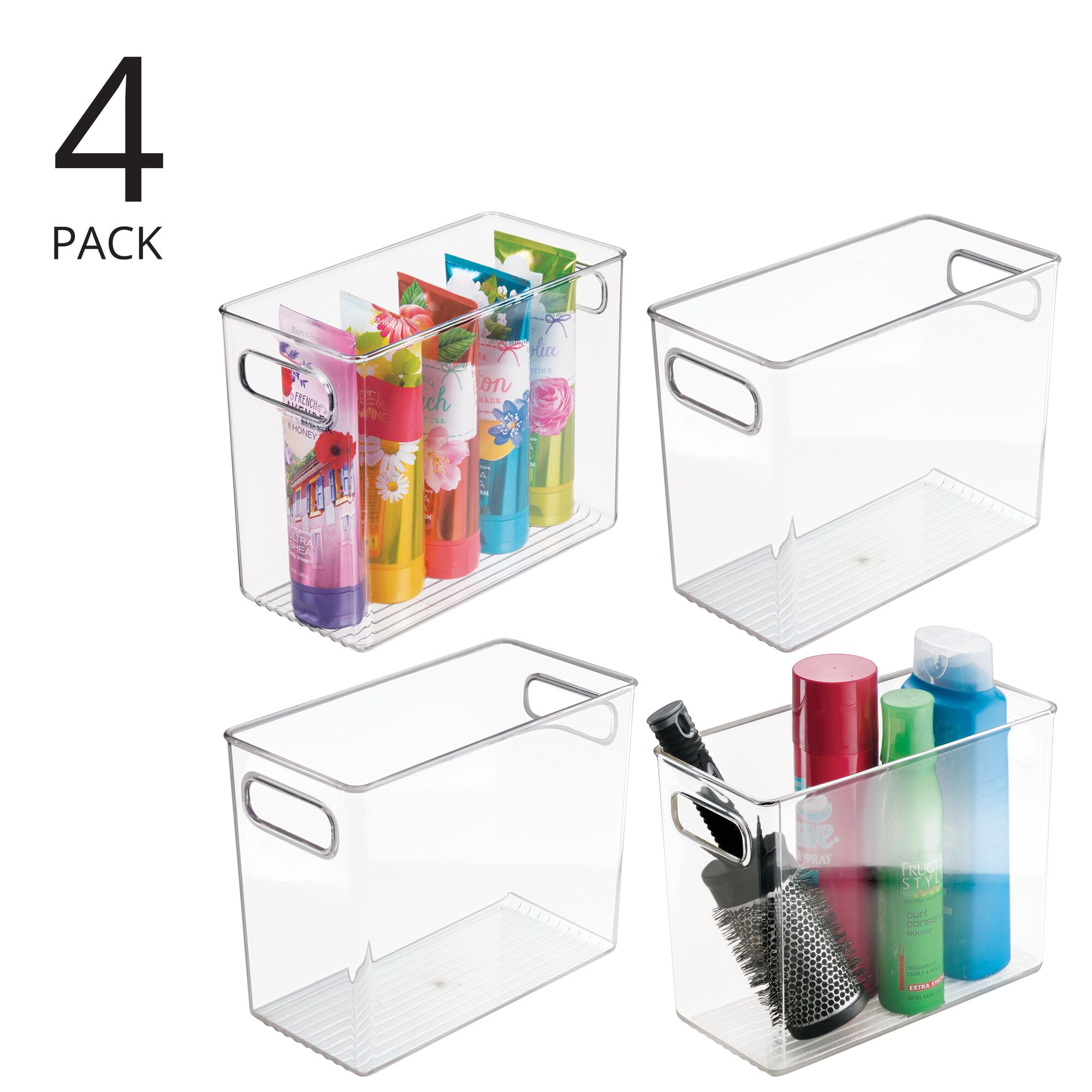 mDesign Slim Plastic Storage Container Bin with Handles - Bathroom Cabinet  Organizer for Toiletries, Makeup, Shampoo, Conditioner, Face Scrubbers