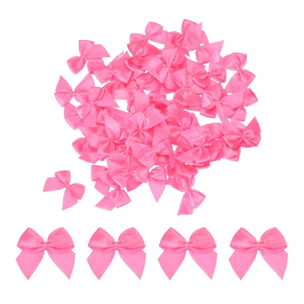 Uxcell 50 Pcs Mini Lazo de Cinta 1" Mini Cinta de Tela de Satén Flores Lazos Rosa Claro