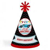 Big Dot of Happiness Let's Go Racing - Racecar - Cone Race Car Happy Birthday Party Hats for Kids and Adults - Set of 8 (Standard Size)