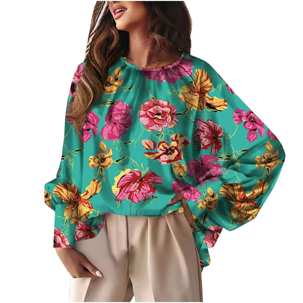 Camiseta de manga larga con cuello redondo y manga de muñeca para mujer de primavera y otoño Pompotops FGAJ7197